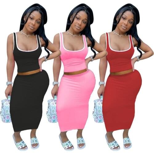 Casual Women Skirt Set Crop Top + Dress Solid Color Streetwear 2020 Summer Casual Set Summer Beach Clothing