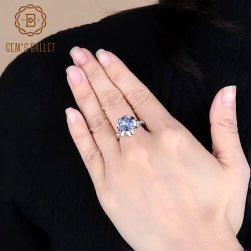 Gems Ballet 2.74Ct Natural Iolite Blue Mystic Quartz Flower Ring 925 Sterling Silver Engagement Ring For Women Fine Jewelry