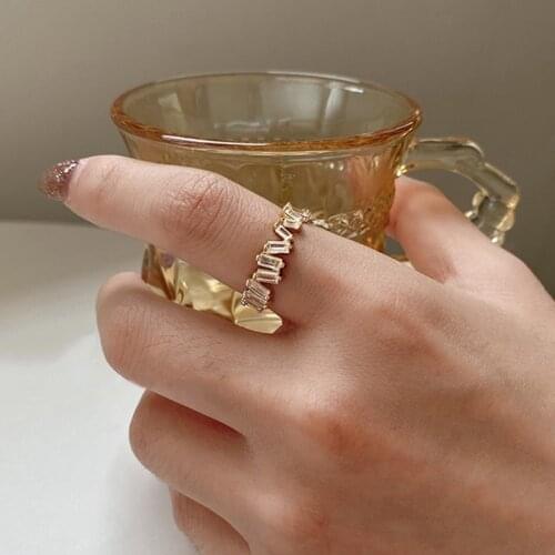 MENGJIQIAO Korean New Design Fashion Wave Zircon Rings For Women Girls Micro Paved Open Adjustable Ring Fashion Jewelry Gifts