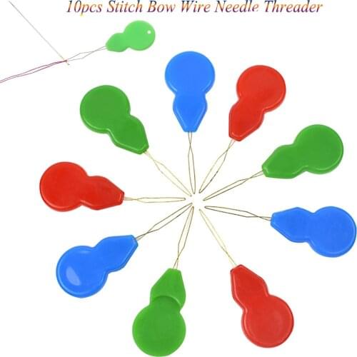 10pcs Needle Threader Sewing Stitch Insertion Tool Sliver Bow Wire Needle Threader Hand Sewing Machines