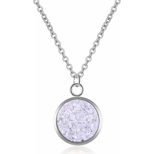 100% Stainless Steel 12 Colors Shinning Druzy Resin Pendant Necklace for Women Girls High Polish Never Tarnish Jewelry Necklace