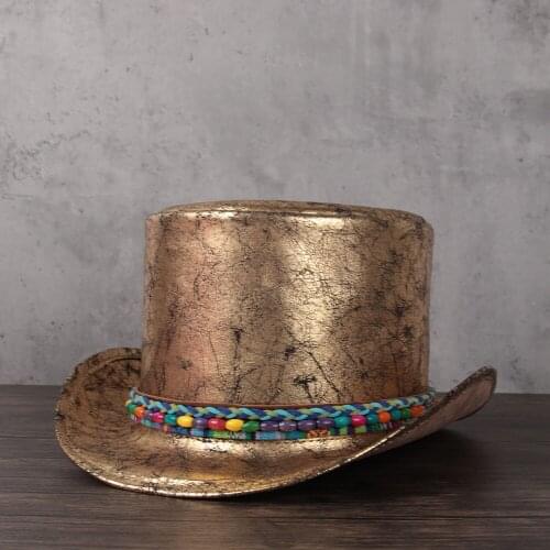 2021 3 Size Women Leather Top Hat Shower Lday Fedora Hat Magic Flat Cosplay Pork Pie Party Caps Dropshiping 13cm