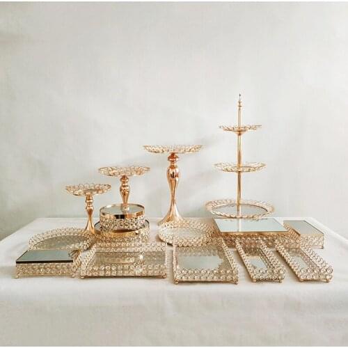 3-17pcs Crystal Metal Cake Stand Round Wedding Birthday Party Dessert Cupcake Pedestal Display Plate Home Decor