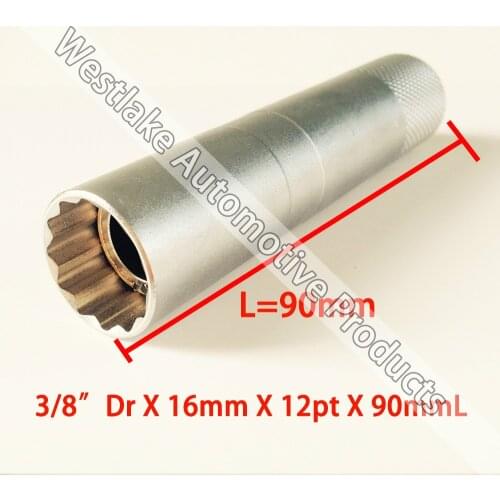 3/8" Dr. 12PT Thin Wall 16mm Spark Plug Socket Removal Tool 90mm Length