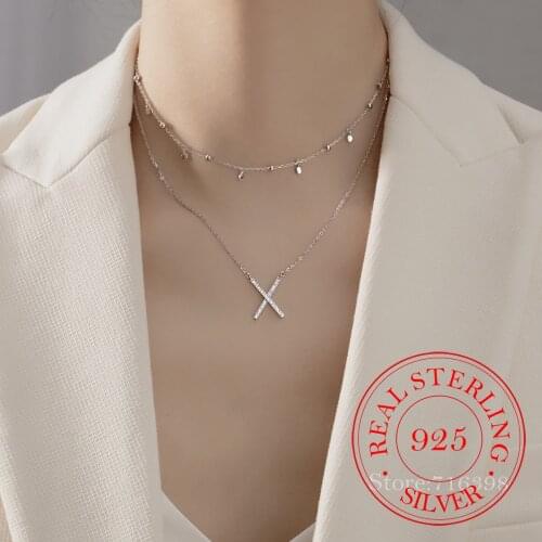 925 Sterling Silver Crystal Cross Round Bead Charm Pendant Necklace For Women Wedding Romantic Jewelry Gift Choker Collar