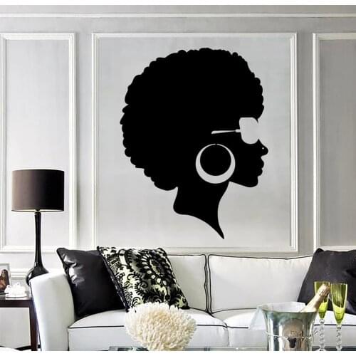 Afro Hairstyle Black Lady Wall Stickers Vinyl Wall Decal Beauty Salon Stickers Mural Waterproof Creative Wallpaper Mural SA249