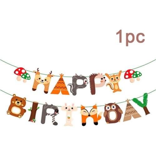 Happy Birthday Banner Animal World Party Banner Jungle Safari Party Supplies Kids Woodland Forest Garland Safari Animal Theme