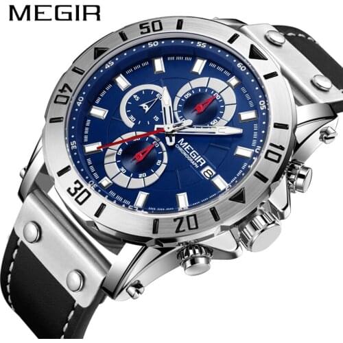 MEGIR Blue Men Sport Watch Chronograph Quartz Watches for Men Top Brand Luxury Clock Relogio Masculino Montre Homme Hour Time