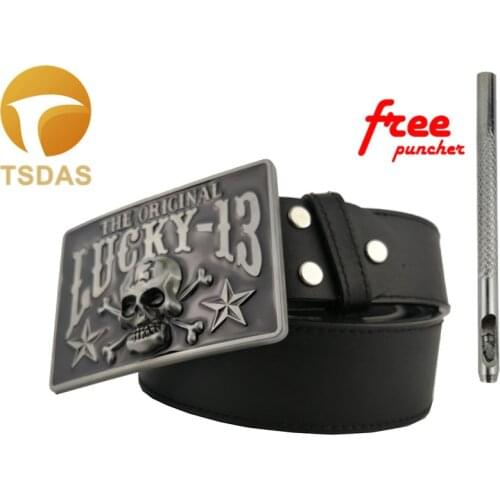 Skull Western Rectangle Belt Buckles Metal Mens Buckles Hot Sale Lucky 13 Belt Buckle for 4cm Belt Silver Plating Buckles