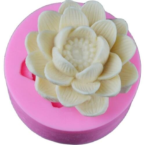 Lotus Flower 3D Candle Mold Silicone Fondant Cake Mold Form Clay Mold Salt Carving Mould E926