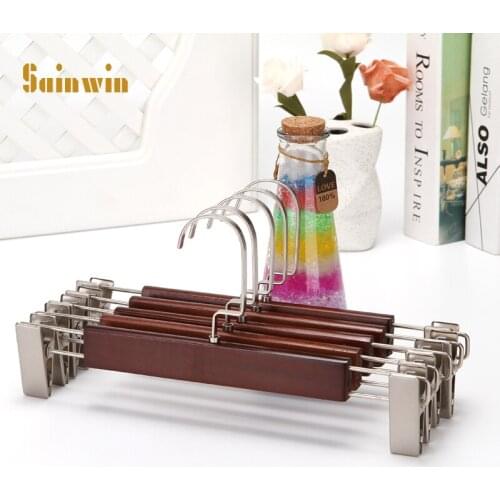 Sainwin 10pcs/lot Wood hangers for pants household non-slip non-trace wooden trousers clips