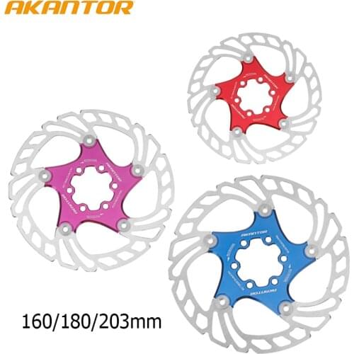 Akantor 6 Bolt Bicycle Floating Disk Rotor 180 160 203mm Multicolor Hydraulic Disc Brake Road Bike Tool Bicycle Parts