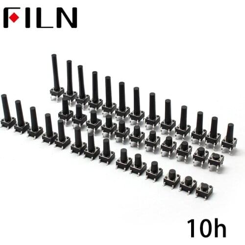 FL7-010-6X6T-H7 50pcs 4PIN Push Button Touch micro switch black tact switch cap Tactile Tact switch 6*6*7