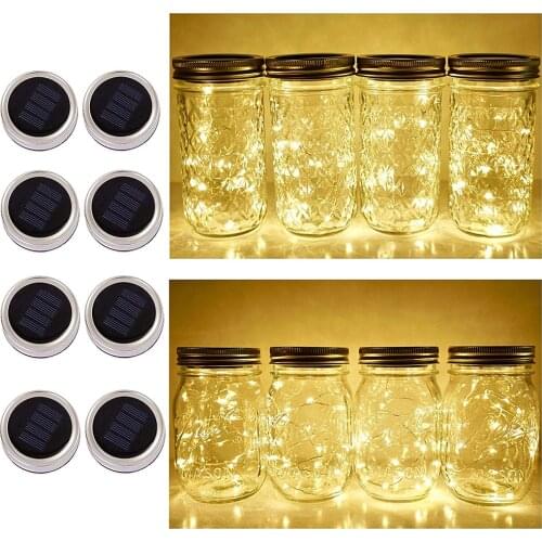 2M 20 LEDS Solar Power String Lights 3/5/8 Pack Solar Jar Lid Light LED Copper Garland Wire Fairy String Lights Bottle Lights