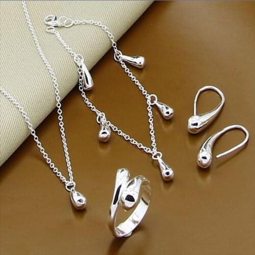Jewelry Set 925 Sterling Silver Fashion Water Drop Small Necklace Bracelet Earrings Rings Sets for Woman Best Gift