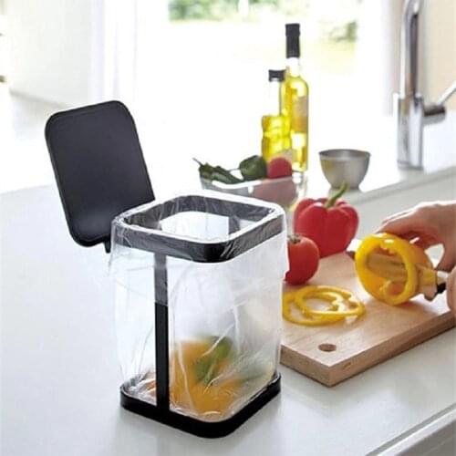 Creative Iron Desktop Trash Can Household Kitchen Flip Cover Garbage Can Rubbish Bin Trash Bag Rack