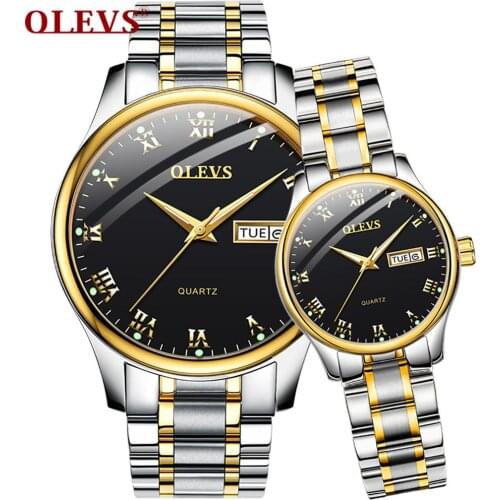 OLEVS Top Brand Couple Quartz Watch Waterproof Stainless Steel Watchstrap Wristwatch Male And Lady Gift