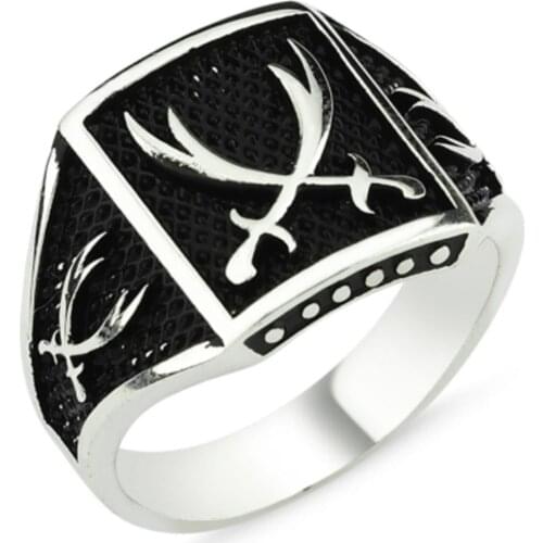 Solid 925 Sterling Silver Zulfiqar Sword Square Shaped Mens Ring