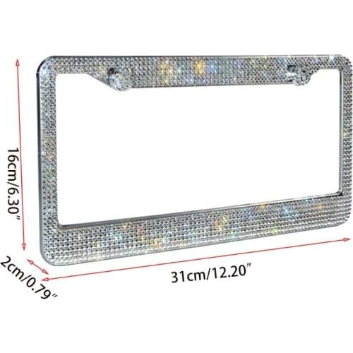 N0HF Car Plate Cover Holder 2 Screw Holes Decorative Design Full-frame Product with Blingbling Rhinestone for Women