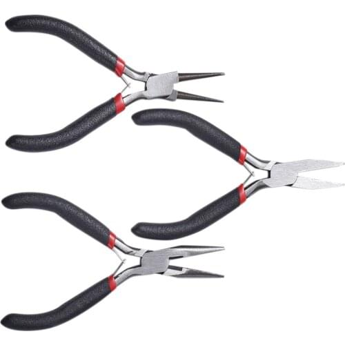 Ferronickel Set of 3 Jewelry Making Craft DIY Pliers Tool Set- Flat Nosed Wire Cutter Round Nosed Black 11~12.5cm