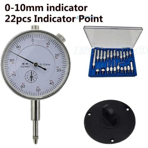 22pcs/set Steel Dial Indicator Point Set M2.5 Thread Tip and 10mm 0.01mm Dial indicator Lug Back Dial Test gauge Indicators
