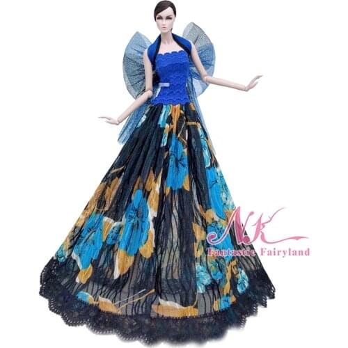 NK 1 Pcs Doll Wedding Dress For Barbie Accessories Outfits Fashion Dress Black Blue Lace Scarf For 1/6 Dolls Accessories Toys