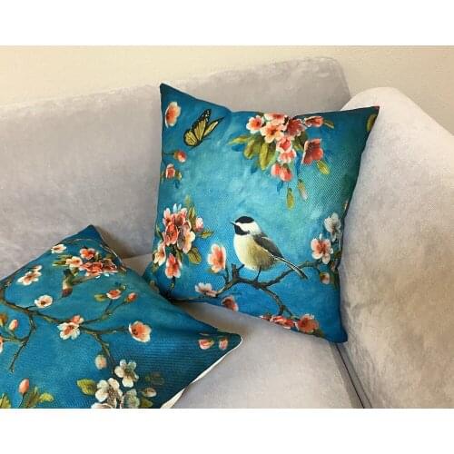 Pillow Cover home decor Flower branch bird Cotton and linen flax Cushion Covers body Pillowcase Decorative Sofa Throw Pillows 45