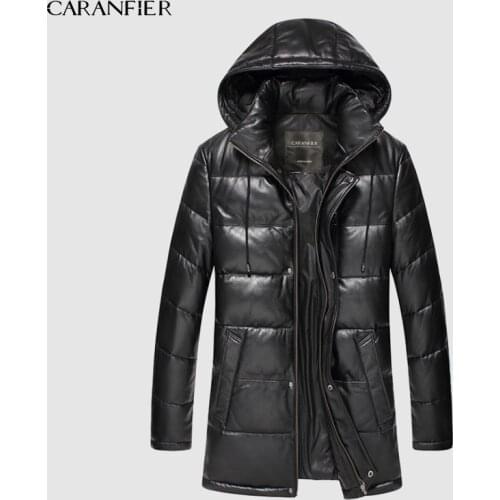 CARANFIER New 2019 Jackets Men Genuine Leather Down Jackets Winter Outerwear Sheepskin Coat Wool Leather Jacket Men