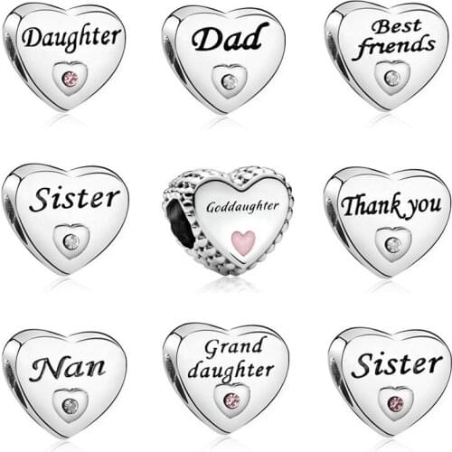 New free shipping 4pcs/lot nan best friends sister granddaughter thank you diy jewelry bead fit Pandora charms bracelet X065
