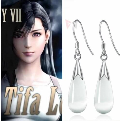 New Anime Game Final Fantasy VII Tifa Silver Agate Earring Water Drop Pedant Badge Accessories For Halloween Christmas