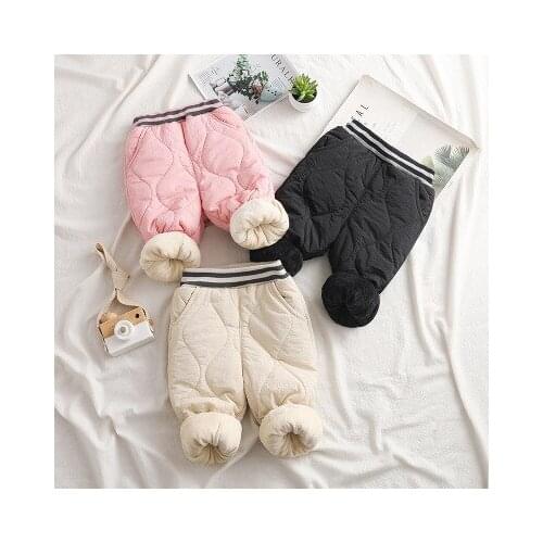 2020 Autumn Korean Baby Girl Down Pant Childrens Warm Solid Pants Toddler Casual Velvet Thick Trousers Baby Girl Winter Clothes