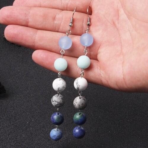 Planet Earrings For Women Gem Stone Round Beads Long Drop Dangler Universe Solar System Fashion Star Eardrop Exquisite Jewelry