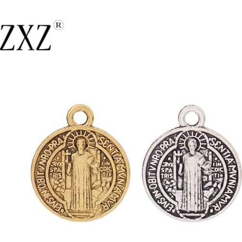 ZXZ 20pcs Tibetan Silver/Gold Tone Saint Benedict Medal Cross Crucifix Charms Pendants for Jewelry Making Accessories