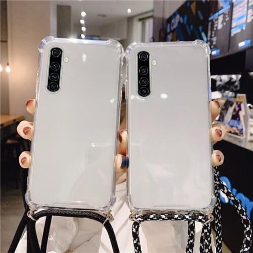 Luxury Lanyard Silicone Phone Case For Realme 7 X7 6 5 5i 3 2 X50 XT X2 X Lite Pro C3 C11 Q Ultra-thin Necklace Rope Cover Coque