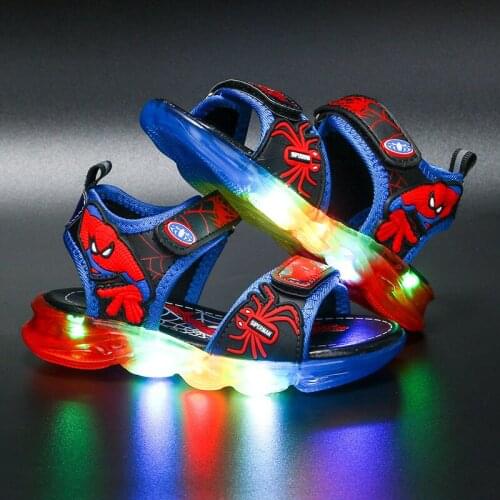 Disney Cartoon Childrens Spiderman Boys Girls Non-slip Soft Bottom Lighted Sandals Beach Shoes LED