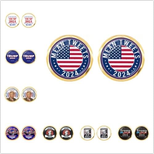 Famous America President Washington Trump 2024 Glass Dome Earrings For Women Fashion Stud Earrings Jewelry Gift