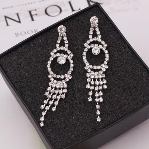 European Exaggerated Rhinestone Tassel Long Earrings Wild Sexy Women Fashion Geometric Drop Earring Wedding Jewelry Wholesale