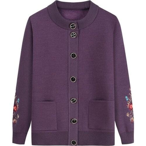 Middle-aged Elderly Mother Sweater Womens Knitted Sweaters Cardigan Autumn Winter Single-breasted Coat Outwear Female Tops W216