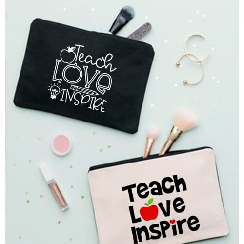 Teacher Love Inspire Makeup Bags Travel Cosmetic Case Female Toiletry Storage Pouch Ladies Beauty Organizer Pencil Bag Best Gift