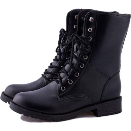 2021 Black Women Boots Slip-on Shoes Martin Boots For Couple Mid-Calf PU Mens Boots ’Unisex Boots Big Size 35-42