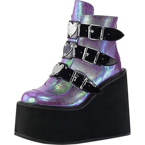 Thick High Heels Boot Winter Heart Buckle Ankel Boots Women Punk Female Platform Boots Wedges Shoes For Women 2021 Botas Mujer