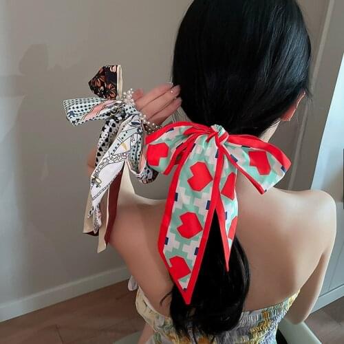 Women Hair Ties Long Ribbon Hair Bands Fashion Floral Print Headband Girls Ponytail Bow Hair Scrunchies Hair Accessaries