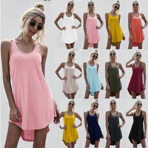 Платья летние лёгкие Solid Color Pink Orange Fashion Womens summer Sundresses Loose Waist Plus Size Dress Casual Vestidos Mujer