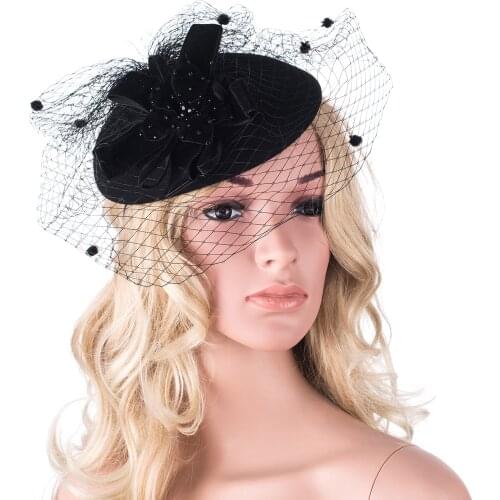 Womens Vintage Look Felt 100% Wool Fascinator Headpieces Cocktail Beret Cocktail Dressy Hat A052