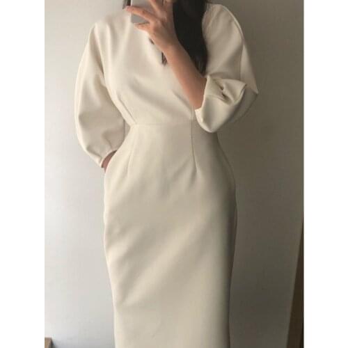 Summer Women Solid Color Elegant Vestidos Business Party Bodycon Work Office Female White Dress