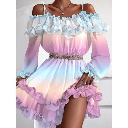 Sexy Off Shoulder Ruffle Mini Dresses Women Elegant Slash Neck Summer Beach Dress Casual Vintage Floral Print Ladies Party Dress