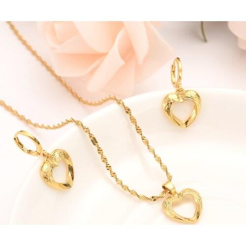Gold Necklace Earring Set Women Party Gift Dubai love heart crownJewelry Sets bridal party gift DIY charms girls kid Jewelry