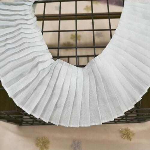 1M Striped Organ Pleated Chiffon Lace Collar Fabric White Lace Trims 7.5cm Ribbon Tulle Lace Guipure Sewing Trimmings encaje P12