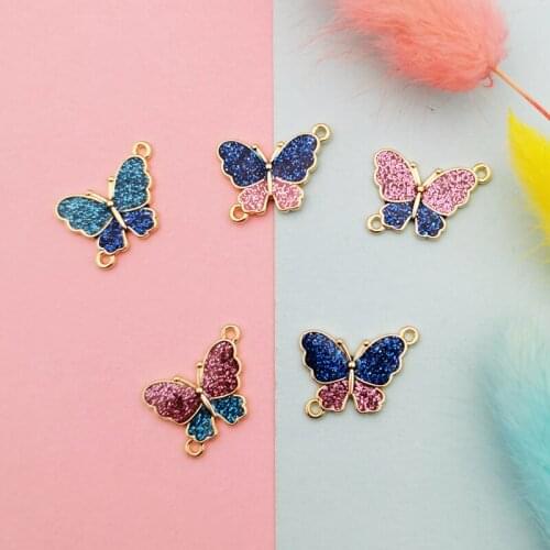 10pcs Glitter Enamel Butterfly Charms Connector Sparkling Insect Butterfly Pendants For Jewelry Making Earring Accessories FX472