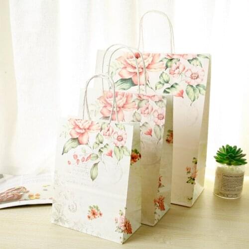 10pcs/lot Lovely Rose Daffodil Lily Lavender Kraft Paper Bags Food Gift Bags Party Wedding Supplies Gift Bags 25x18x10cm